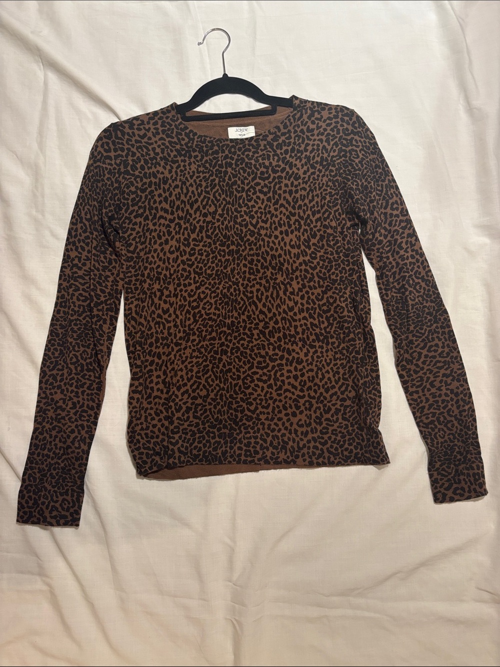 J. Crew Brown and Black Leopard-Print Long Sleeve Crewneck Sweater